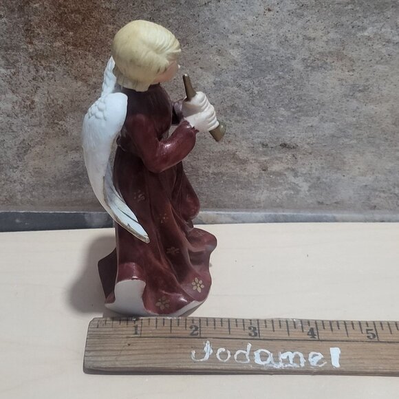 Bisque Porcelain Angel Figurine Playing a Gold Horn Trumpet - Picture 10 of 10
